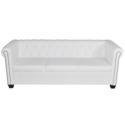 vidaXL Chesterfield 3-Seater Artificial Leather White
