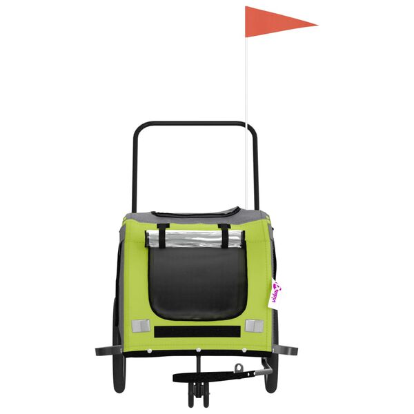 vidaXL Pet Bike Trailer Green and Grey Oxford fabric, iron, PVC Foldable