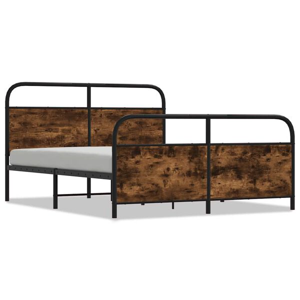 vidaXL Bed Frame Smoked oak Steel, engineered wood 63 x 79 in