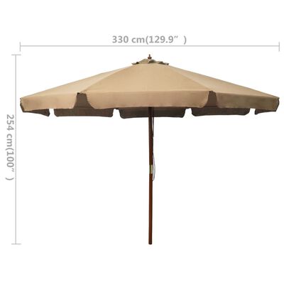 vidaXL Outdoor Parasol with Wooden Pole 129.9" Taupe