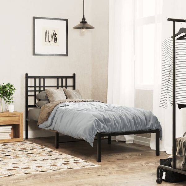 vidaXL Bed Frame Black Powder-Coated Steel Single Bed Frame