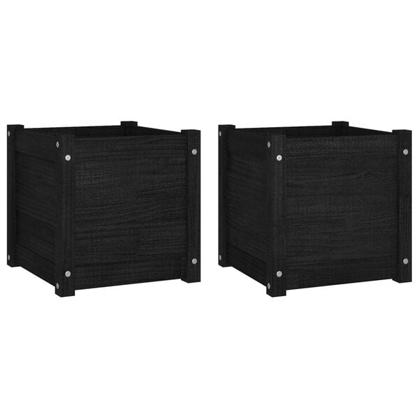 vidaXL Planter Set of 2 Black Solid pinewood 15.7 x 15.7 x 15.7 in
