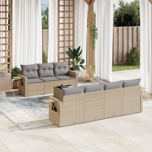 vidaXL Garden Sofa Set Beige PE Rattan, Powder-Coated Steel, Tempered Glass