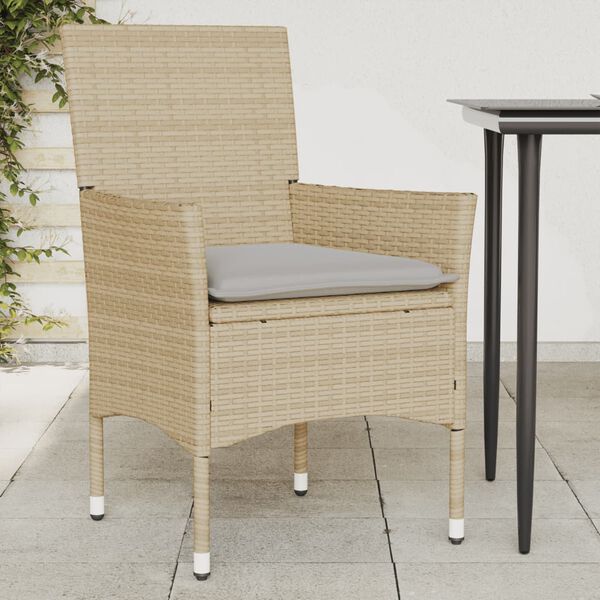 vidaXL Patio Chairs with Cushions 2 pcs Beige Poly Rattan