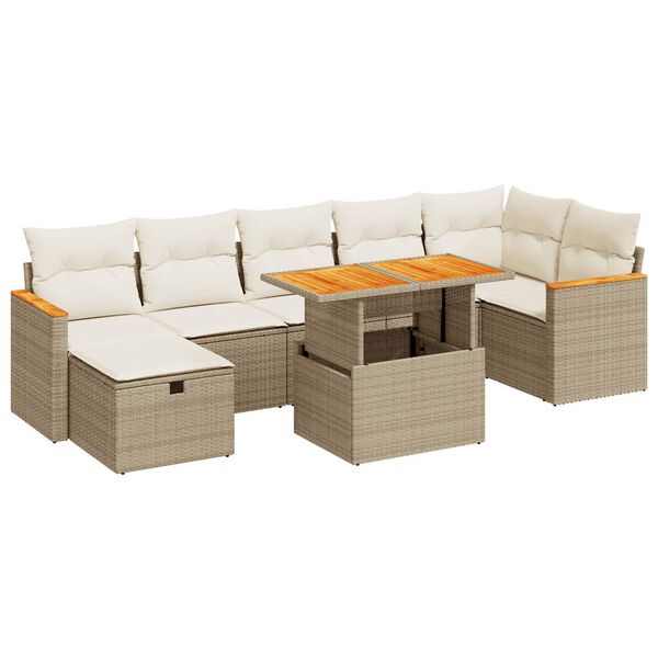 vidaXL Garden Sofa Set Beige PE rattan 5 Piece Adjustable Armrests
