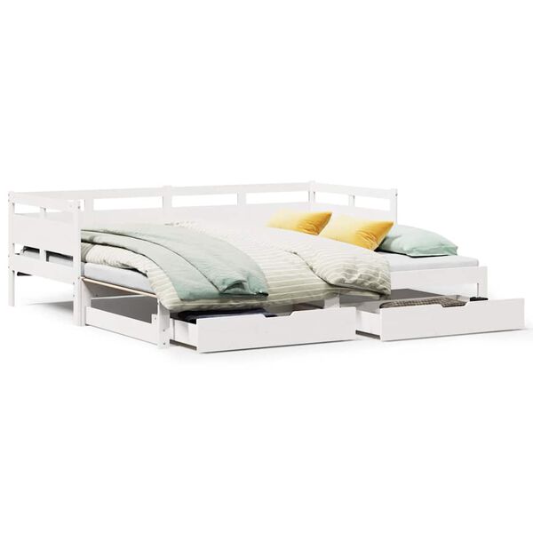 vidaXL Daybed With Trundle White Solid pine wood 31.5 x 79 in Extendable