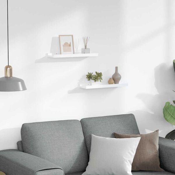 vidaXL Wall Shelf Set of 2 High gloss white MDF 15.7x3.5x1.2 in