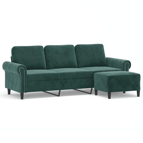 vidaXL 3-seater Sofa With Footstool Dark Green