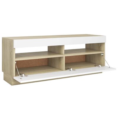 vidaXL TV Stand with LED Lights White and Sonoma Oak 39.4"x13.8"x15.7"