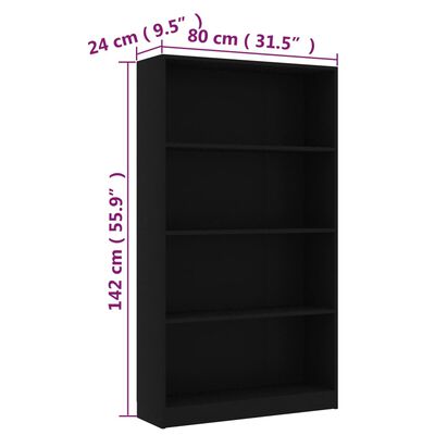 vidaXL 4-Tier Book Cabinet Black 31.5"x9.4"x55.9" Chipboard