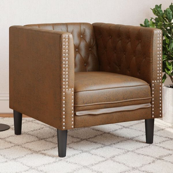 vidaXL Chesterfield Sofa Chair Brown Faux leather, plywood, solid wood