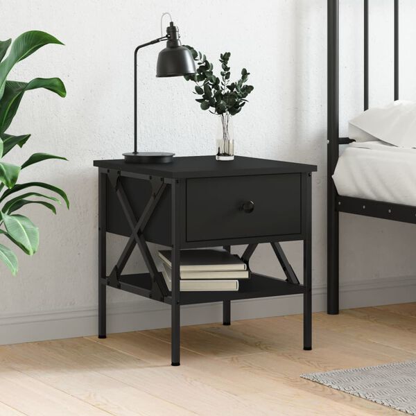 vidaXL Bedside Table Black Engineered wood 15.7 in x 16.5 in x 17.7 in