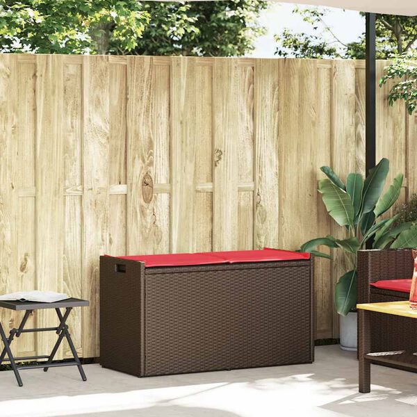 vidaXL Patio Storage Bench with Cushion Brown 39.4" Poly Rattan
