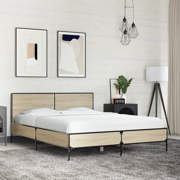 vidaXL Bed Frame Sonoma oak Engineered wood, metal Small Double