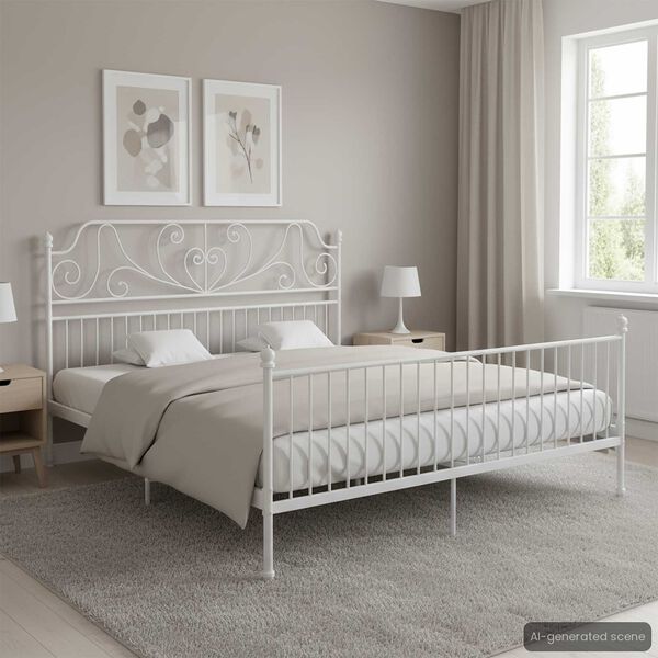 vidaXL Bed Frame White Powder-coated metal Double Durable Bed Frame