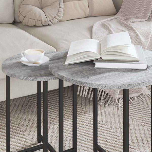vidaXL Side Table Set 2 pcs Grey Sonoma and Black