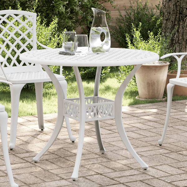 vidaXL Garden Table White Cast Aluminum Medium Durable Garden Table