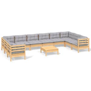 vidaXL Garden Lounge Set Grey Solid pinewood, 100% polyester fabric Medium