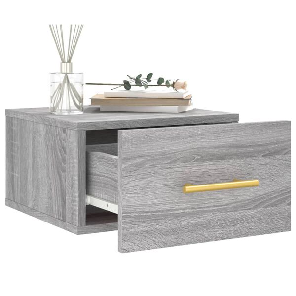 vidaXL Wall-mounted Bedside Cabinet Grey Sonoma Engineered wood Compact