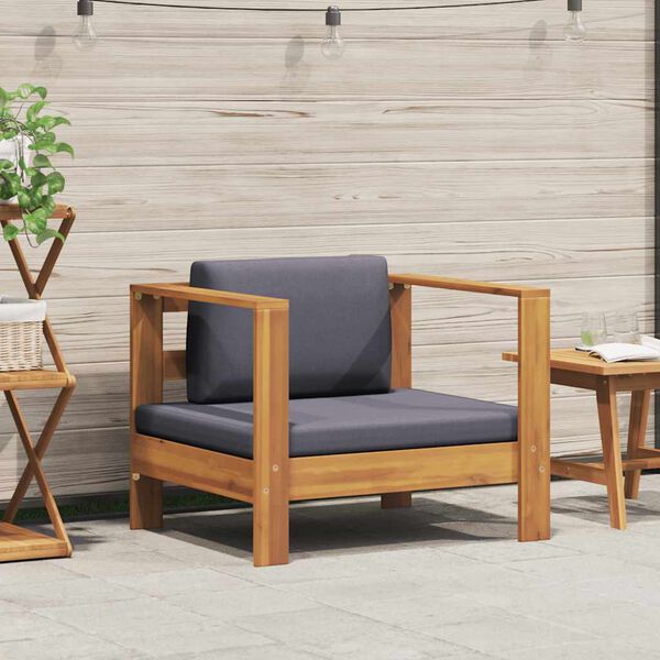 vidaXL Sofa Chair Dark Grey, Teak Look
