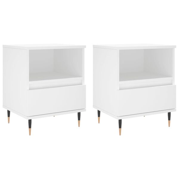 vidaXL Bedside Cabinet Set of 2 White Engineered wood, metal Standard