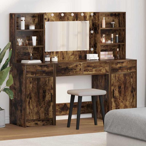 vidaXL Dressing Table Set with LED 3 pcs Smoked Oak Engineered Wood