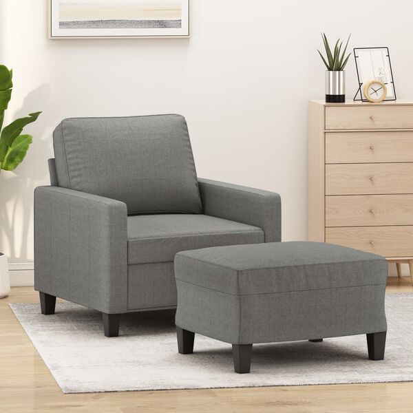 vidaXL Sofa Chair with Footstool Dark Gray 23.6" Fabric