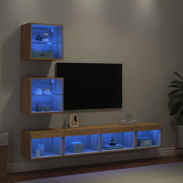vidaXL 5 Piece TV Wall Units with LED Sonoma Oak Engineered Wood