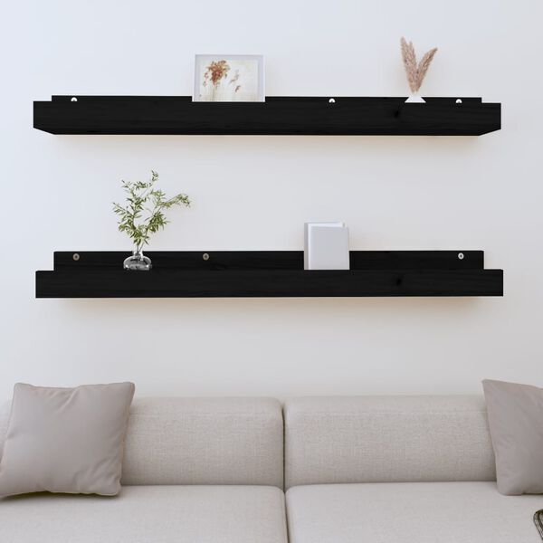 vidaXL Wall Shelf Black Solid Pine Wood 43.3 x 4.7 x 3.5 in