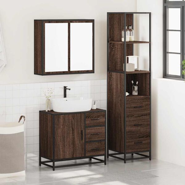 vidaXL Bathroom Furniture Set Brown Oak Engineered Wood, Metal