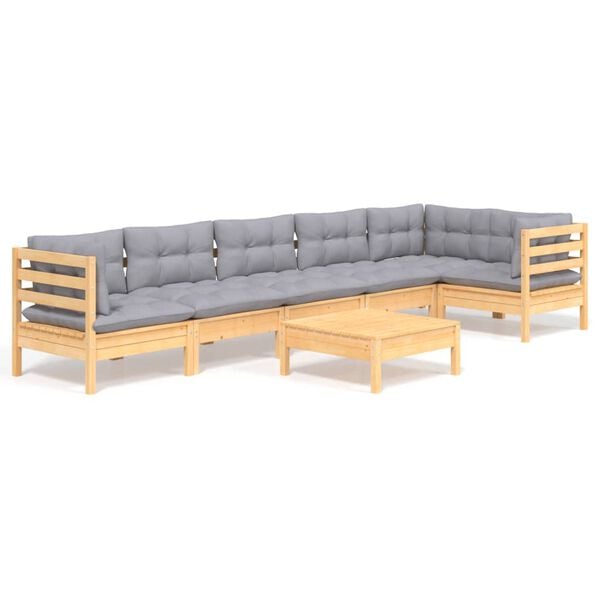 vidaXL Garden Lounge Set Grey Solid pine wood, 100% polyester fabric
