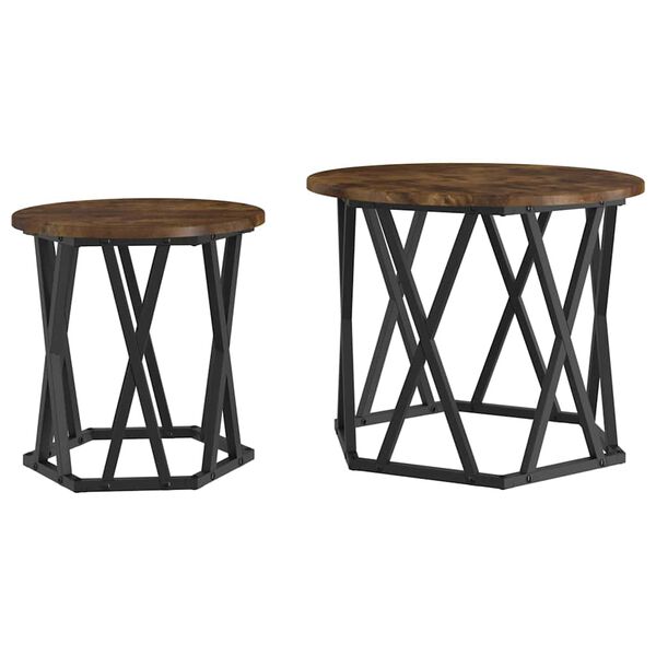 vidaXL Side Table 2 pcs Smoked Oak Engineered wood and steel