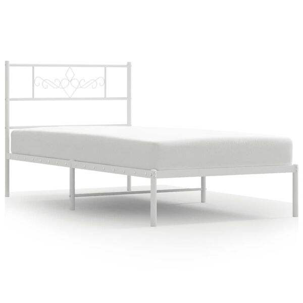 vidaXL Bed Frame White Powder-Coated Steel Small Single Bed Frame