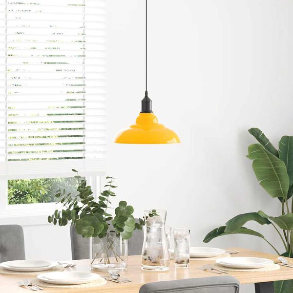 vidaXL Pendant Lamp Gloss Yellow Metal Medium Pendant Lamp Circular