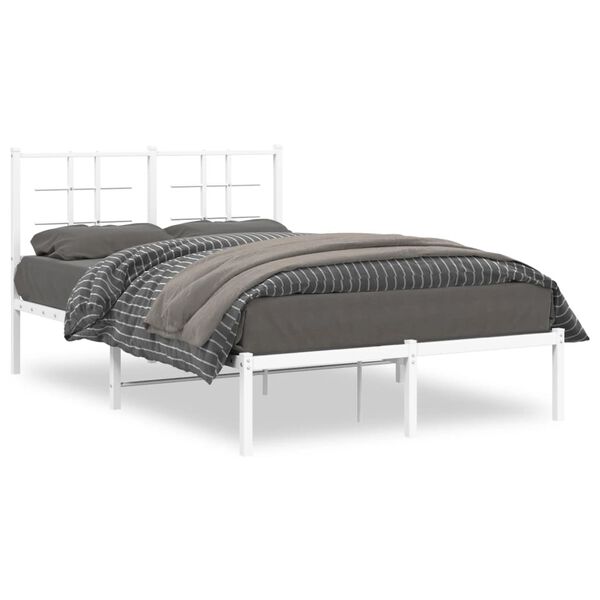 vidaXL Bed Frame White Powder-Coated Steel Double Bed Frame