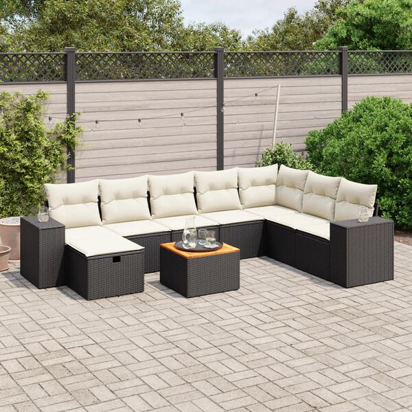 vidaXL Garden Sofa Set Black and Cream White