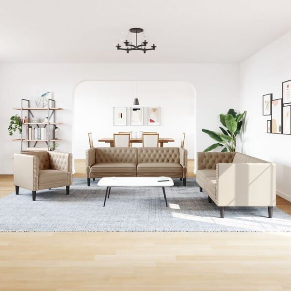 vidaXL 3 Piece Chesterfield Sofa Set Cappuccino Faux Leather