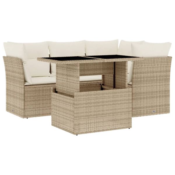 vidaXL Garden Sofa Set Beige PE rattan Adjustable tabletop size Modular