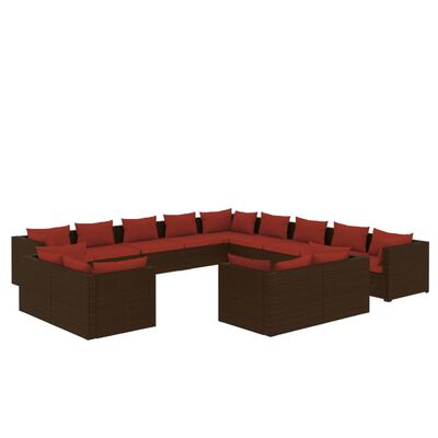 vidaXL 13 Piece Patio Lounge Set with Cushions Brown Poly Rattan