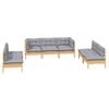 vidaXL Garden Lounge Set Grey Solid pine wood, 100% polyester fabric Large