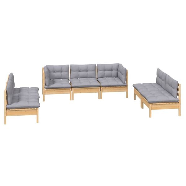 vidaXL Garden Lounge Set Grey Solid pine wood, 100% polyester fabric Large