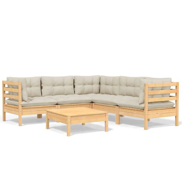 vidaXL Garden Lounge Set Cream Solid Pinewood, Fabric (100% Polyester)