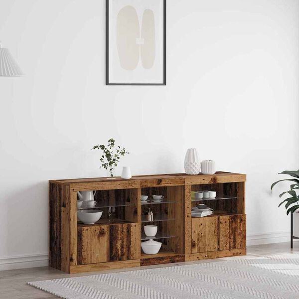 vidaXL LED Sideboard Old Wood 63.78 x 14.57 x 26.38 in Engineered Wood