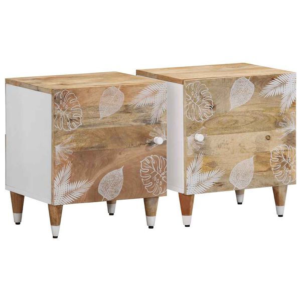 vidaXL Bedside Cabinet Set of 2 Mango natural and white