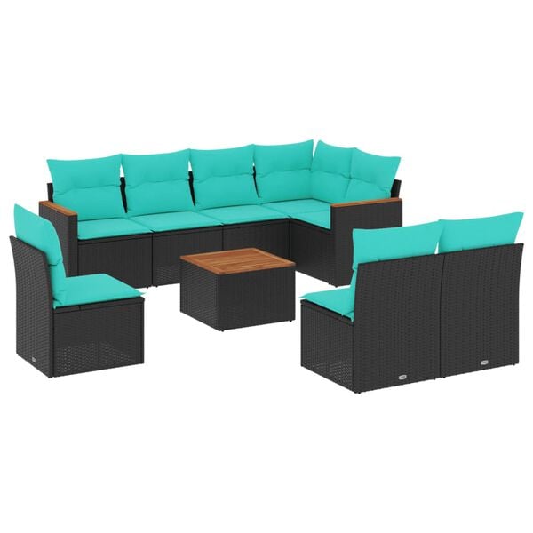 vidaXL 9 Piece Patio Sofa Set with Cushions Black Poly Rattan