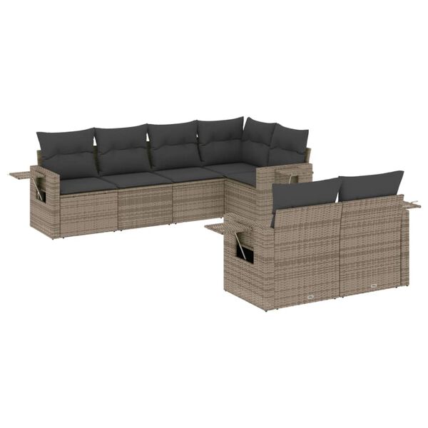 vidaXL Garden Sofa Set Grey PE Rattan, Polyester, Powder-Coated Steel