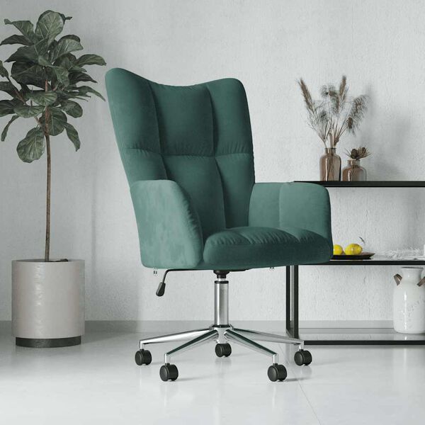 vidaXL Relaxing Chair Dark Green Velvet (100% Polyester), Steel, Foam
