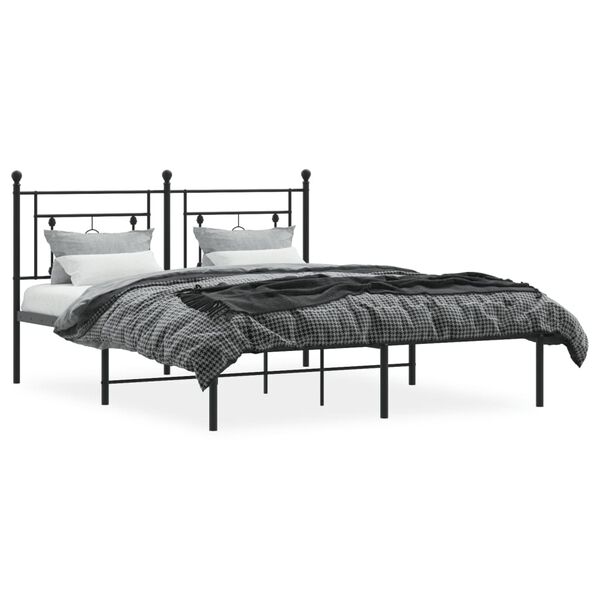 vidaXL Bed Frame Black Powder-Coated Steel King Size Bed Frame