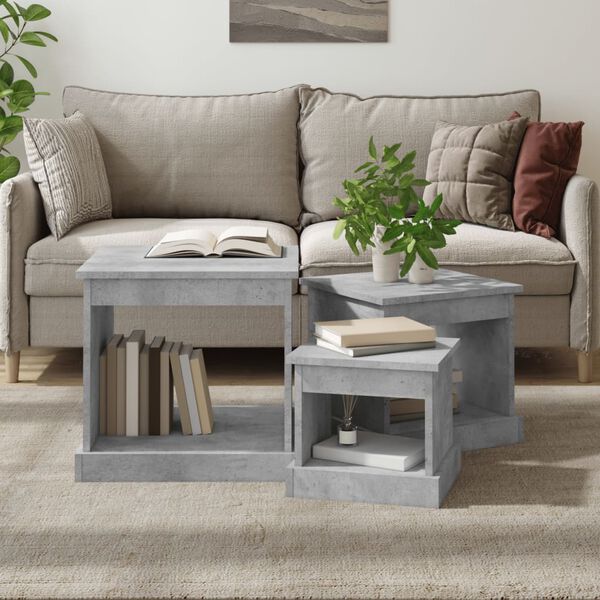 vidaXL Coffee Table Set of 3 Concrete grey Engineered wood Set of 3