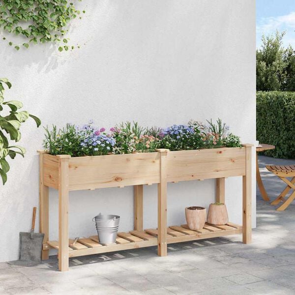 vidaXL Garden Planter Beige 63.58 x 17.72 x 30.12 in Solid Fir Wood